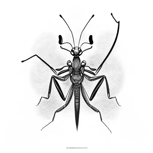 praying mantis with a murderer shadow tattoo design idea