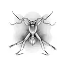 praying mantis with a murderer shadow tattoo design idea