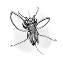 praying mantis with a murderer shadow tattoo design idea