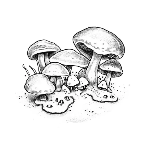 peaceful mushrooms laying on the beach tattoo design idea