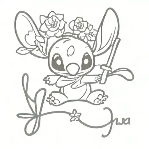 Stitch holding the word "Ohana", foster home design ideas tattoo design idea