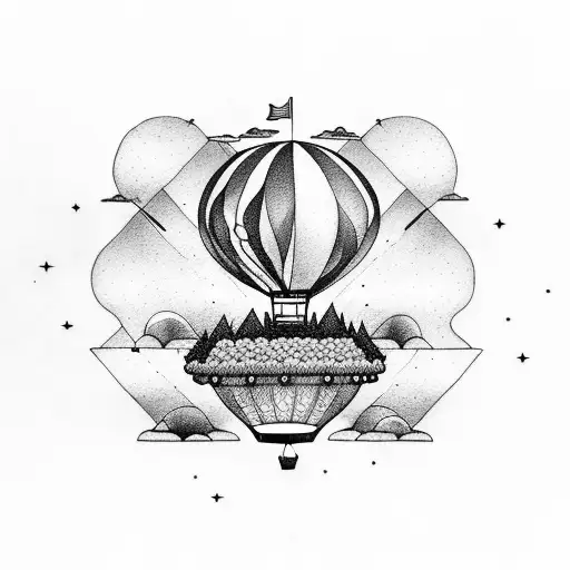 globe in hot air balloon tattoo design idea