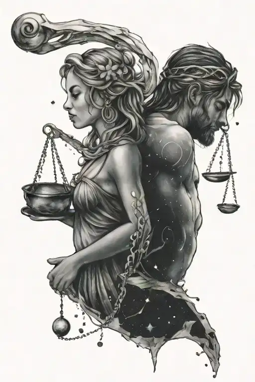 Libra and aquarius constellation merging together tattoo design idea