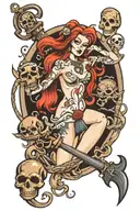 nude mermaid, pirate, anchor, skulls tattoo design idea