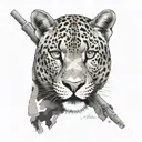 A black-grey tattoo of a stealthy panther blending into a camouflage background, embodying the stealth and agility of a sniper tattoo design idea