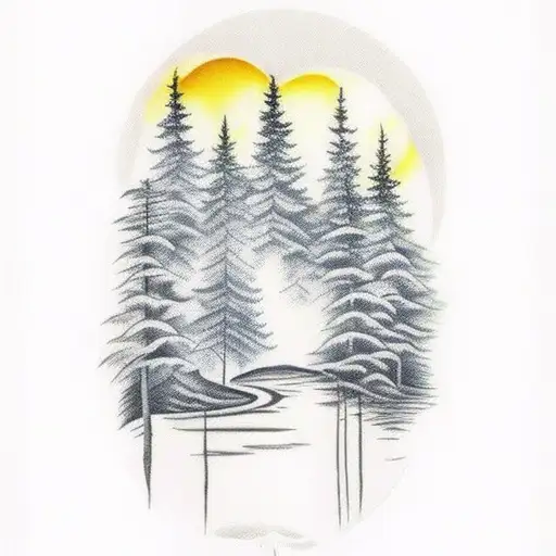 Design a forest-themed tattoo sleeve for my left arm. Include tall trees, a winding stream, and a waterfall. Add animals tattoo design idea