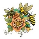 two flowers and a bee in art nouveau style  tattoo design idea
