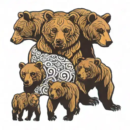 5 bears, father, mother and cubs tattoo design idea