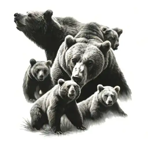 5 bears, father, mother and cubs tattoo design idea