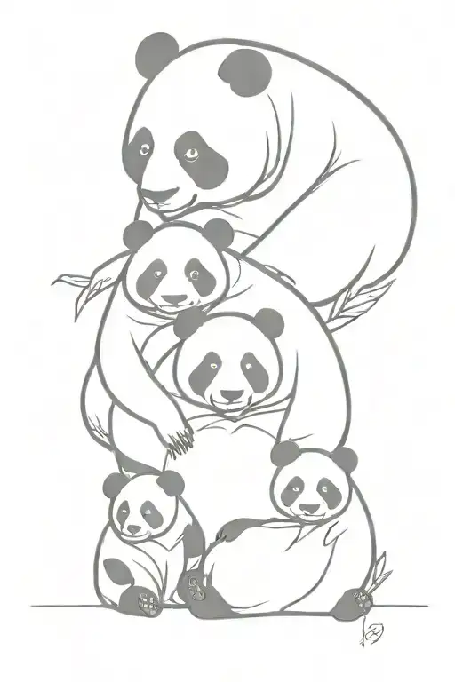 panda bear family, father and 3 children tattoo design idea