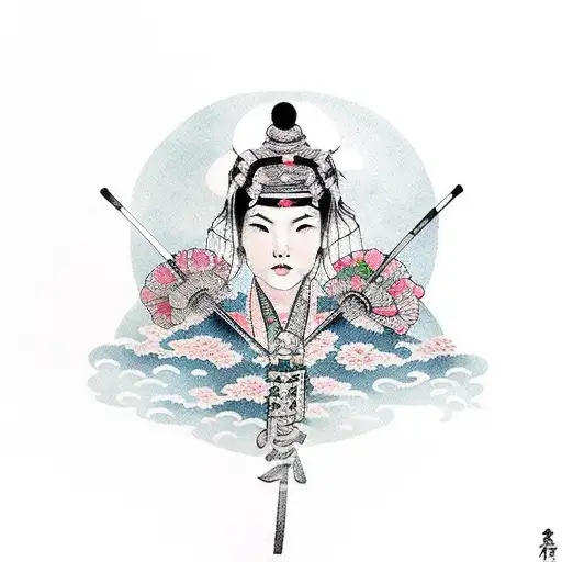femme avec un sabre samouraï sur un cerisier Japonais  tattoo design idea
