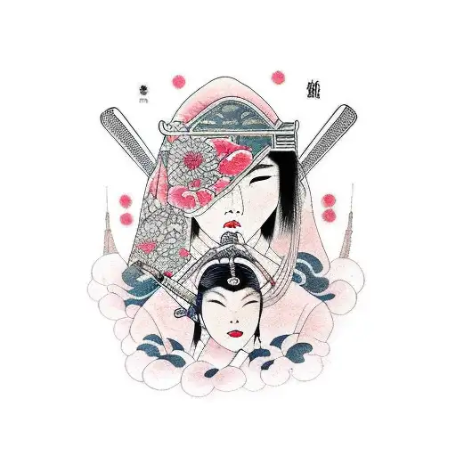 femme avec un sabre samouraï sur un cerisier Japonais  tattoo design idea