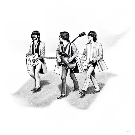 the beatles walking incorporating a guitar and mic from the game rock band tattoo design idea