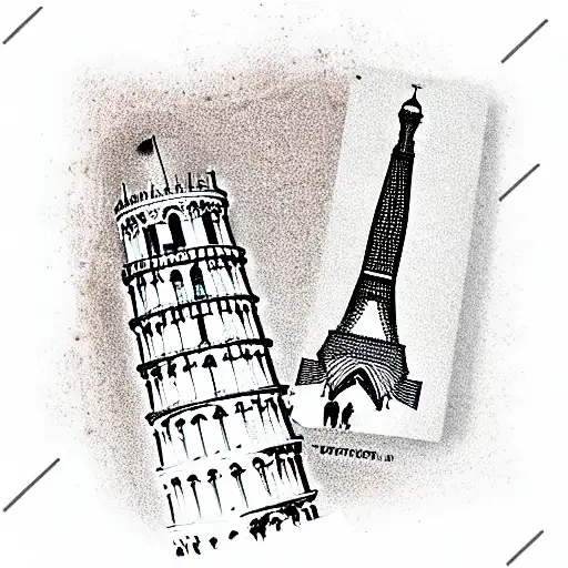 leaning tower of pisa, eiffel tower, barcelona, venice italy, florence italy, tr tattoo design idea