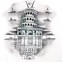 leaning tower of pisa, eiffel tower, barcelona, venice italy, florence italy, tr tattoo design idea