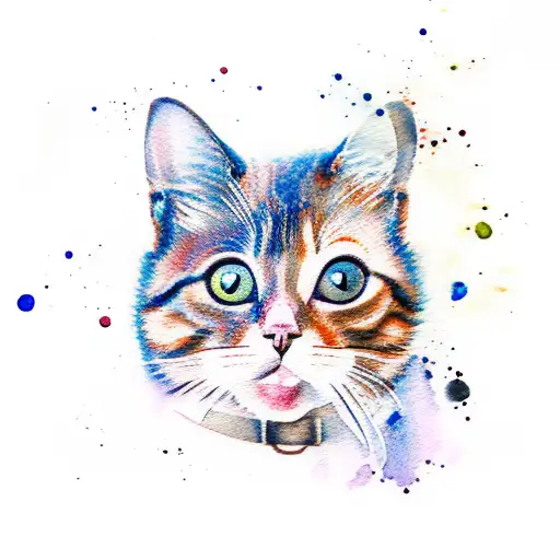 watercolor brown cat tattoo design idea