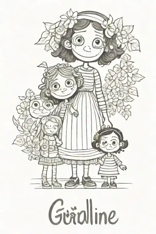 loss of grandmother with coraline and day and month and year of death tattoo design idea