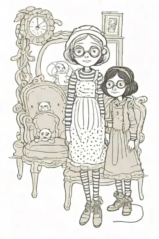 loss of grandmother with coraline elements tattoo design idea