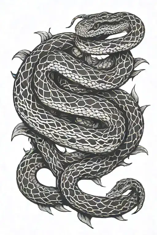 two snakes facing each other with open mouth by making an infinity loop tattoo design idea
