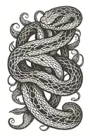 two snakes facing each other with open mouth by making an infinity loop tattoo design idea