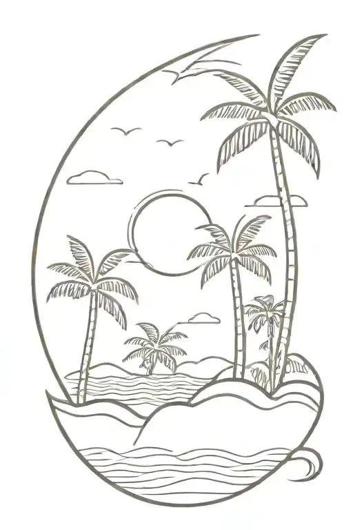 beach and coconut trees sunset sky tattoo design idea