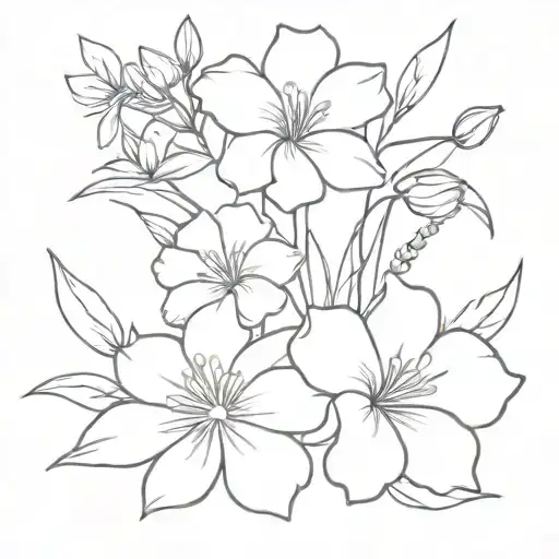 A flower bouquet with Lily hibiscus and Gerber daisy flowers  tattoo design idea