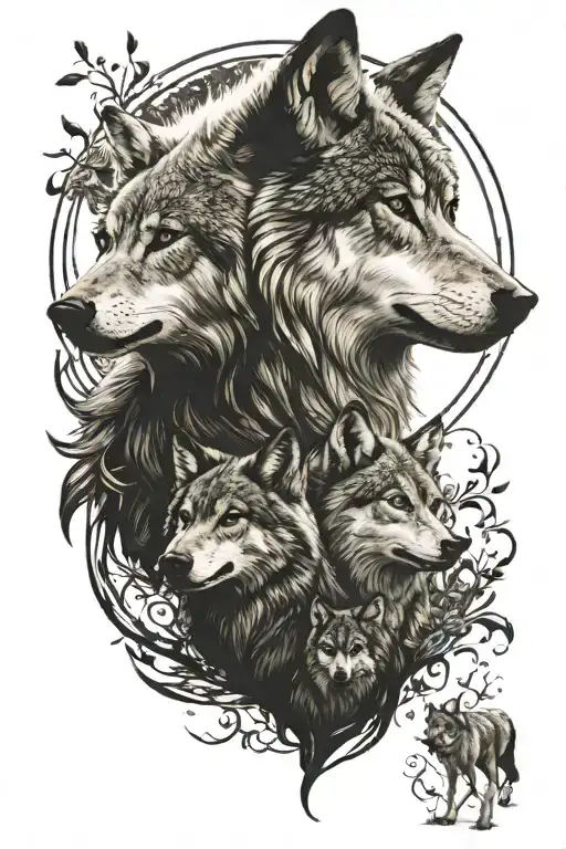 wolf and children tattoo design idea