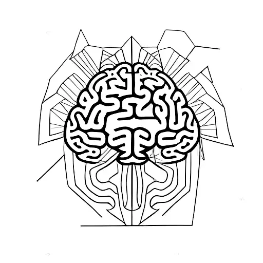 a brain that has its edges hanging out of a square to represent thinking outside the box tattoo design idea