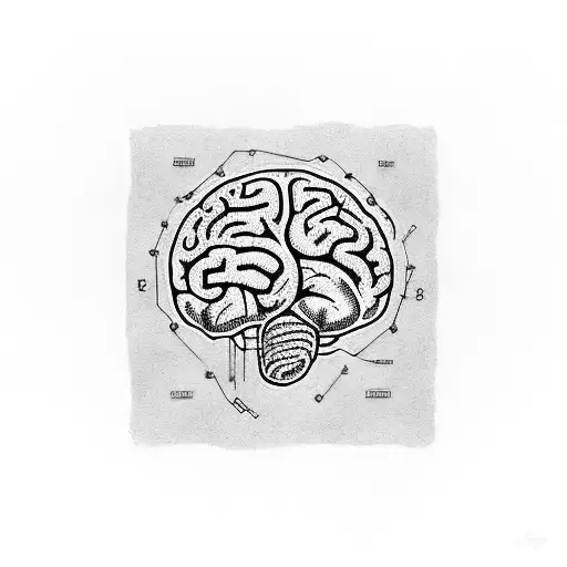a brain that has its edges hanging out of a square to represent thinking outside the box tattoo design idea