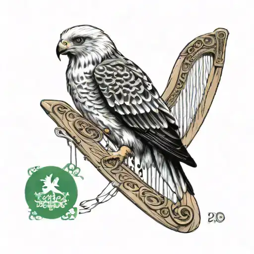 polish falcon irish harp tattoo design idea