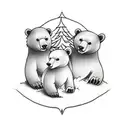 A traditional tattoo design featuring a mother bear and her two bear cubs playing in a forest setting. tattoo design idea