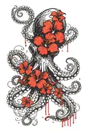 Octopus with red hibiscus flowers tattoo design idea