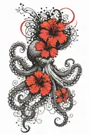 Octopus with red hibiscus flowers tattoo design idea