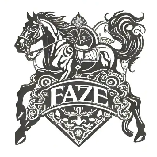 faze logo with a horseshow and a horse biting the faze logo tattoo design idea