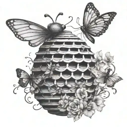 beehive, butterflies "float like a butterfly, sting like a bee" tattoo design idea