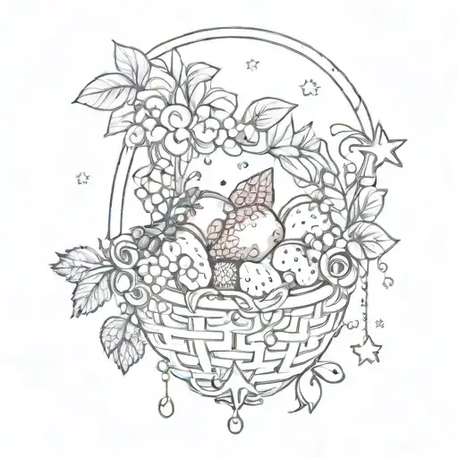 kawaii and delicate pearls and chains and stars and swirls and bows and strawberries  basket  tattoo design idea