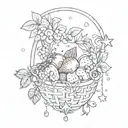 kawaii and delicate pearls and chains and stars and swirls and bows and strawberries  basket  tattoo design idea