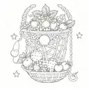kawaii and delicate pearls and chains and stars and swirls and bows and strawberries  basket  tattoo design idea