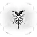 one raven beat up, second raven, both ravens flying around a tree of life growing out of an human heart tattoo design idea
