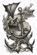 mountains and the ocean. anchor intertwined tattoo design idea