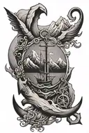 mountains and the ocean. anchor intertwined tattoo design idea