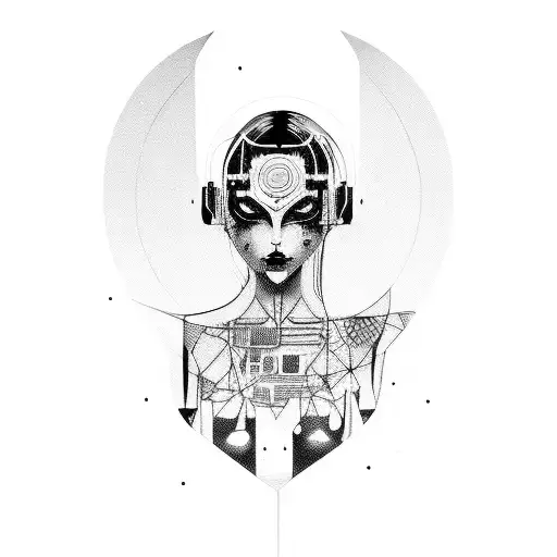 dark abstract cyberpunk girl tattoo design idea