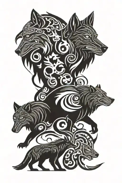 wolf, bear, raven totem pole tattoo design idea