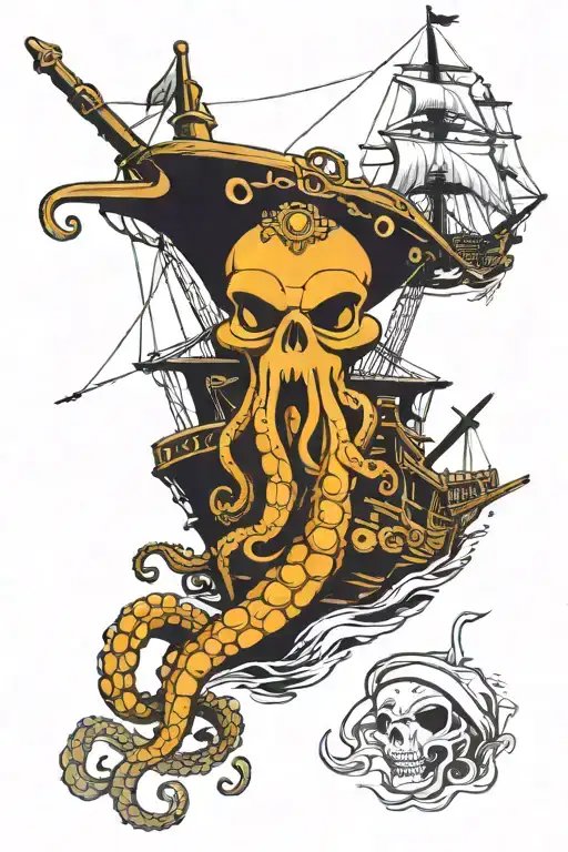 octopus and Spanish galleon pirate ship tattoo design idea
