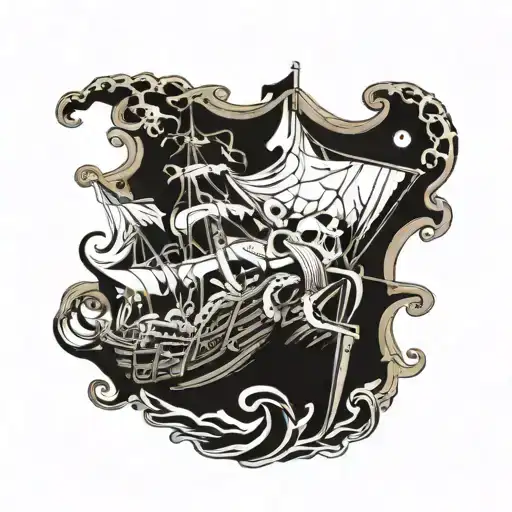 octopus and Spanish galleon pirate ship tattoo design idea