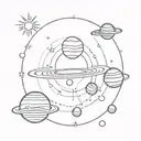 Solar System, planets orbiting around sun setting tattoo design idea