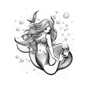 A mystical mermaid enjoying a glass of beer in a fantasy world tattoo design idea
