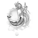 A mystical mermaid enjoying a glass of beer in a fantasy world tattoo design idea