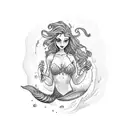 A mystical mermaid enjoying a glass of beer in a fantasy world tattoo design idea