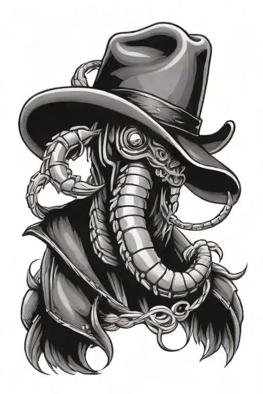 shrimp with cowboy hat smoking tattoo design idea